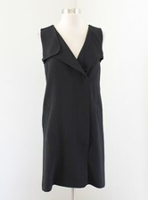 Ann Taylor Womens Solid Black Split Neck Sleeveless Shift Shirt Dress Size 0