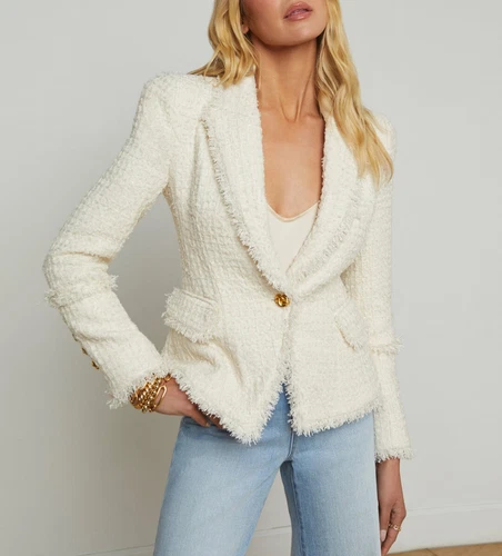 Women L'AGENCE Collared One Button Tweed Coat Top - Picture 2 of 10