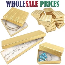 BULK Cardboard Kraft Paper JEWELRY GIFT BOXES Cotton Filled GOLD - for Shipping