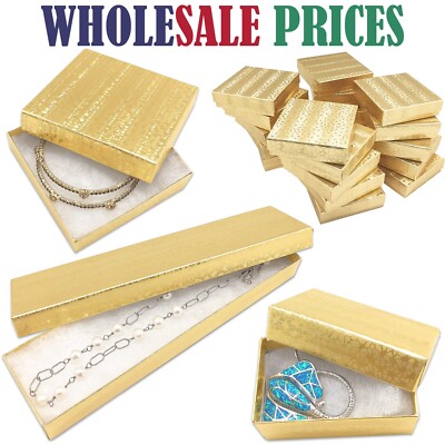 BULK Cardboard Kraft Paper JEWELRY GIFT BOXES Cotton Filled GOLD for  Shipping