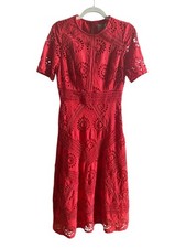 ASOS Collection Size 6 Red Midi Empire Dress Lace Cutout Keyhole Back Charming