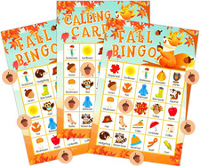 Fall Bingo Cards for Kids - 26 Players Thanksgiving Bingo Game for Kids Adults A
