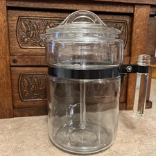 Pyrex Flameware Glass Coffee Percolator (6 Cups) #8106-C - U.S.A. Chip in lid