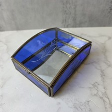 Brass and Glass Trinket or Jewelry Box Hinged Lid Etched Flower, 1960's-1980's