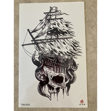 Large Temporary Tattoo Haunted Ghost Skeleton Ship 4x7 Halloween Water Transfer