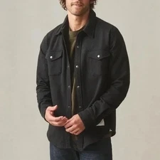 AMERICAN GIANT Mens Black Button Up Shirt Jacket Shacket Fleece 100% Cotton XXL