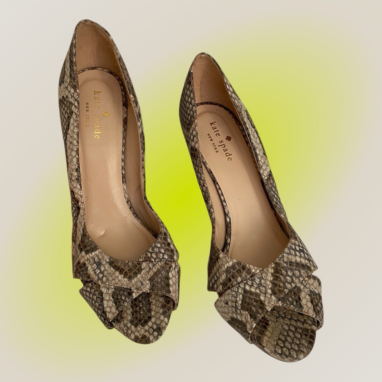 Kate Spade Peep Toe Heels Beige Python Snake Leat… - image 7