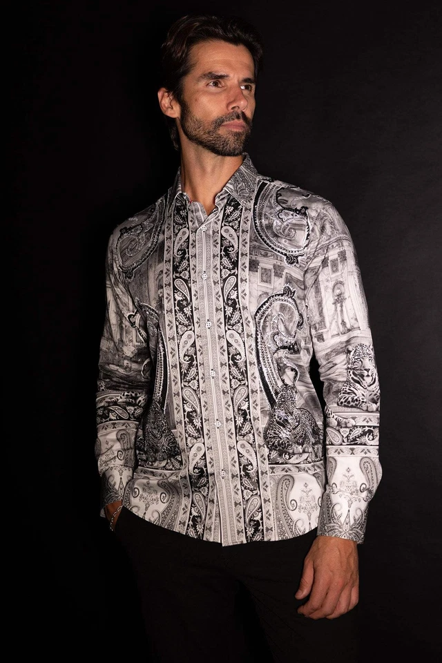 Barabas Men's Rhinestones Paisley Animal Long Sleeve Shirts 5SPR07 - Image 3 of 4