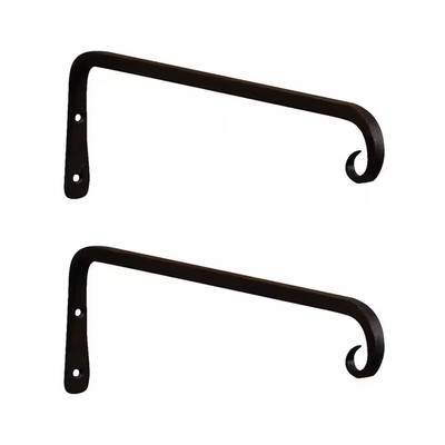 Set of 2 Straight down Curled Wall Brackets, 12 Inch Tall, Black Powder Coat Fin