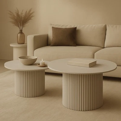 Set de Table basse ronde striée | FABRIQUÉ À LA MAIN | 2 Tables basses striée - Photo 1/4