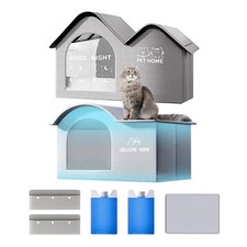 Insulated Cat House For Summer/Winter Foldable Cooling Shelter With Ice Packs