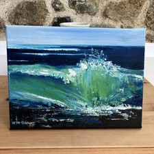 Onde Surf Verde E Rocce Olio Su Tela