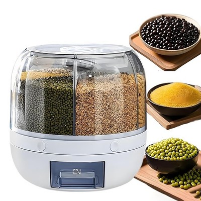 Wnnideo Rotating Grain Storage Bin 6 Grids Rice Container One-Click Output La...