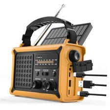 Emergency Weather Radio   Hand Crank Solar, 12000mAh Power Bank, Yellow  Black