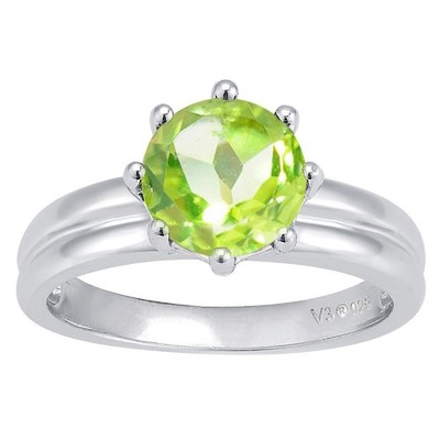 Solitär-Ehering 2,10 kt runder Schliff natürlicher Peridot 14 kt Weißgold plattiert