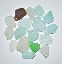 17 Real Bottle Neck Sea Glass Beads Genuine Drilled Beach Glass For Jewelry