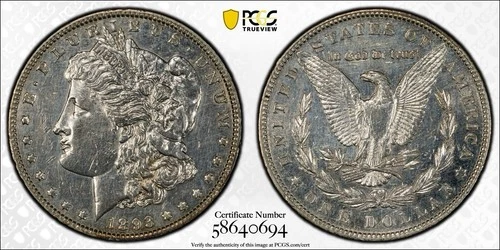 1893 Morgan Dollar Silver $1 Coin PCGS AU Details  KEY DATE 389,000 Low Mintage