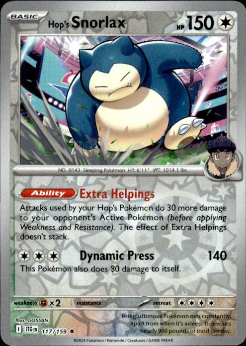Pokemon Reverse Holo Hop's Snorlax Holo SV09: Journey Together 117