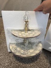 MacKenzie-Childs Enamel Two-Tier Sweet Stand Sterling Check 