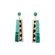 Eddie Johnson, Earrings, Multi-Stone, Sterling Silver, Navajo, 2 1/4