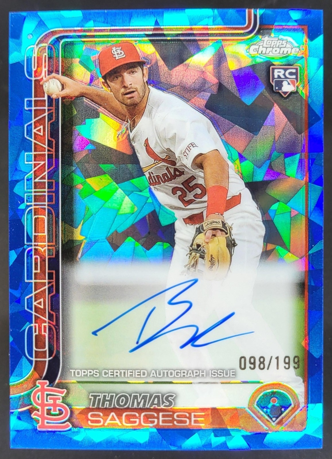 2025 Topps Chrome Sapphire Thomas Saggese Rookie Auto /199 RC Cardinals BH5