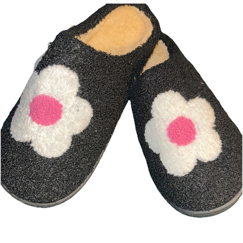 Ladies Medium 7/8 Flower Slippers Retro Warm Cozy Comfy, Rubber Sole Brand New