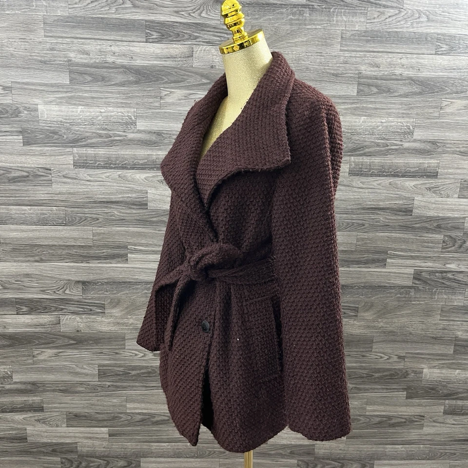 Chaqueta con cinturón para mujer Calvin Klein abrigo guisante marrón talla Petite Médium Foto 2 de 4