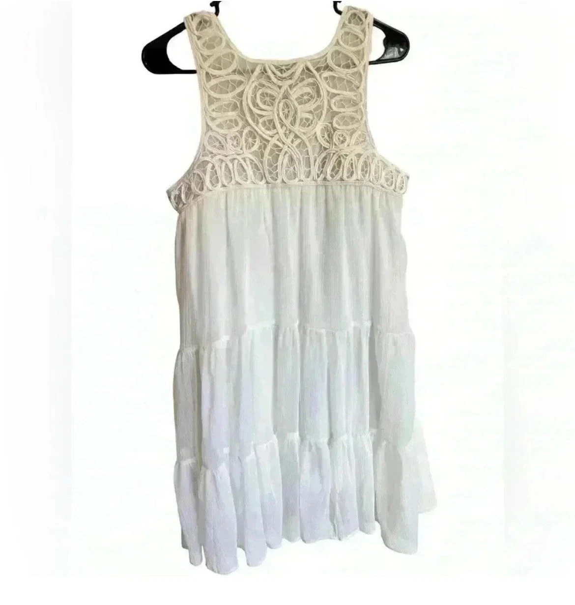 OFF WHITE Abito smanicato hippie trasparente boho bianco sporco morbido dintorni piccolo