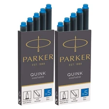 Parker Blue Fountain Pen Ink Refill Cartridges Pack Of 10 For Smooth Writing