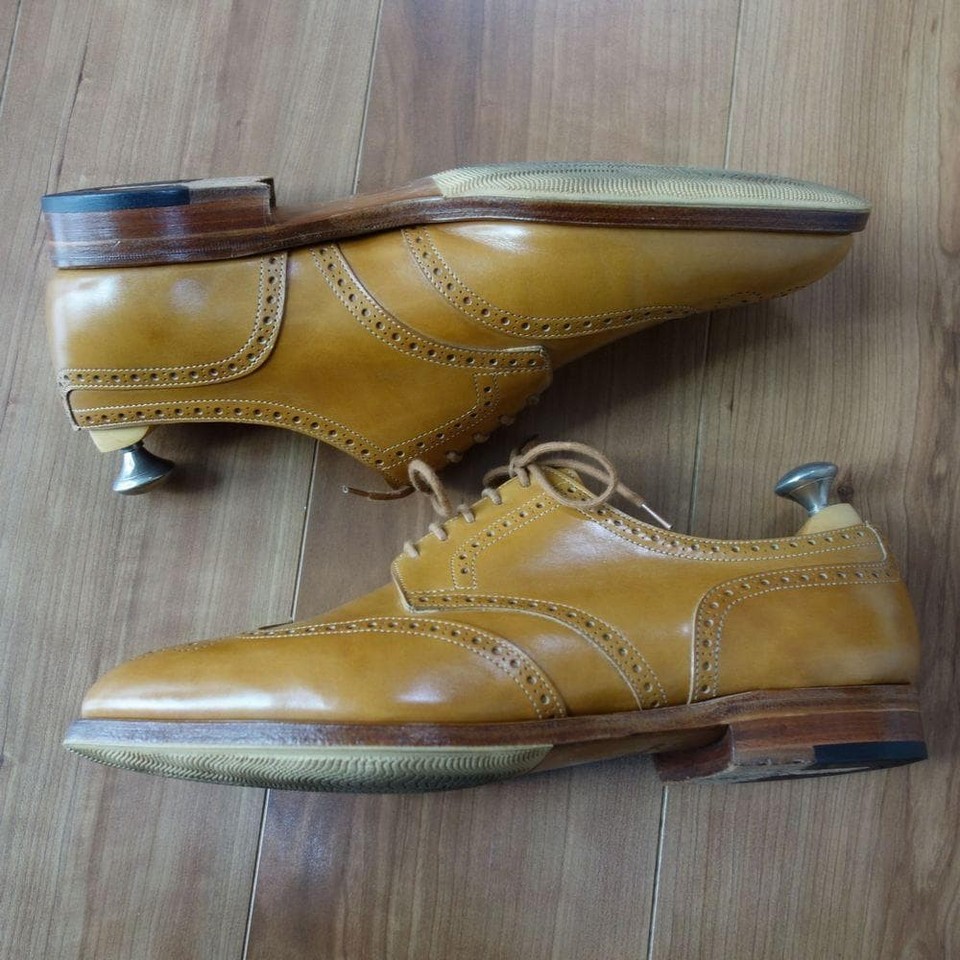 John Lobb Full Brogue Derby Dress Shoes Brown Leather Win Tip Men's UK8 ...