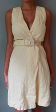 100% Linen Yellow Belted Wrap Midi Dress