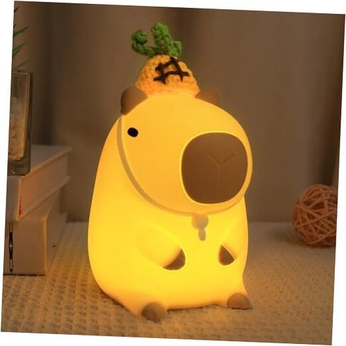 Capybara Night Light with Pineapple Hat, Cute Animal Squishy Silicone LED Lamp