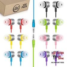 100 Pack Bulk Earbuds &ndash; Colorful Wired Ear Buds for Classroom, Students &