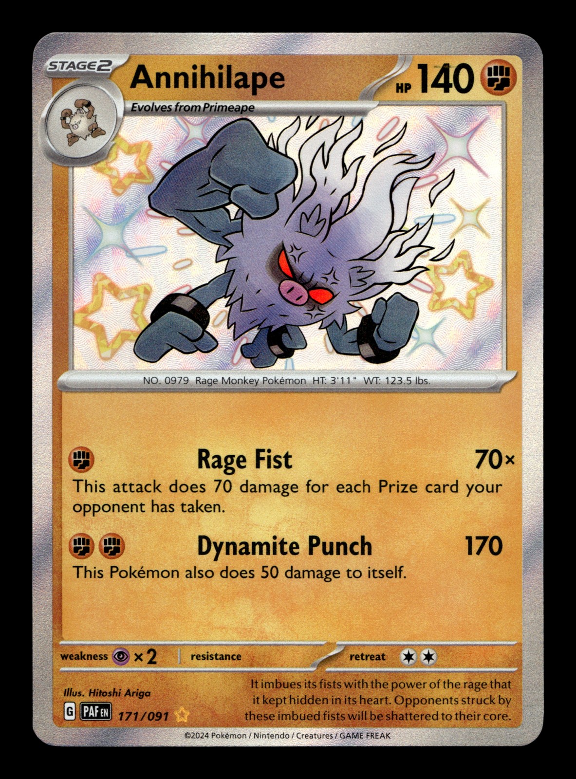 Annihilape 171/091 SV: Paldean Fates Holofoil Shiny Rare Pokemon TCG