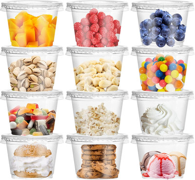 50 Pack 8 OZ Disposable Plastic Cups with Lids,Clear Portion Cups with Flat Lids
