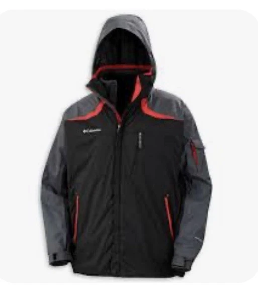 Columbia Titanium Omni-Tech Omni-Heat Jacket Hooded Black Red Ski 3 In 1 - Large