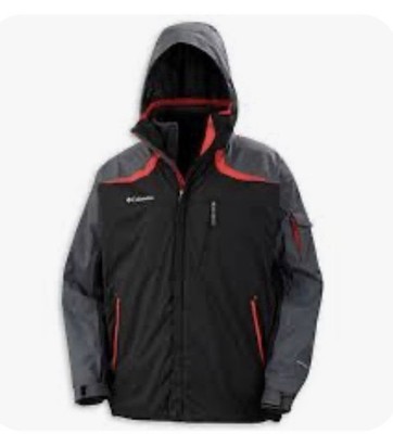 Columbia Titanium Omni-Tech Omni-Heat Jacket Hooded Black Red Ski 3 In 1 - Large