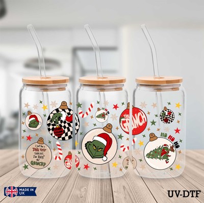 Grinch Weihnachten UV DTF Aufkleber - 16oz Libbey Dose Glasfolie YN971