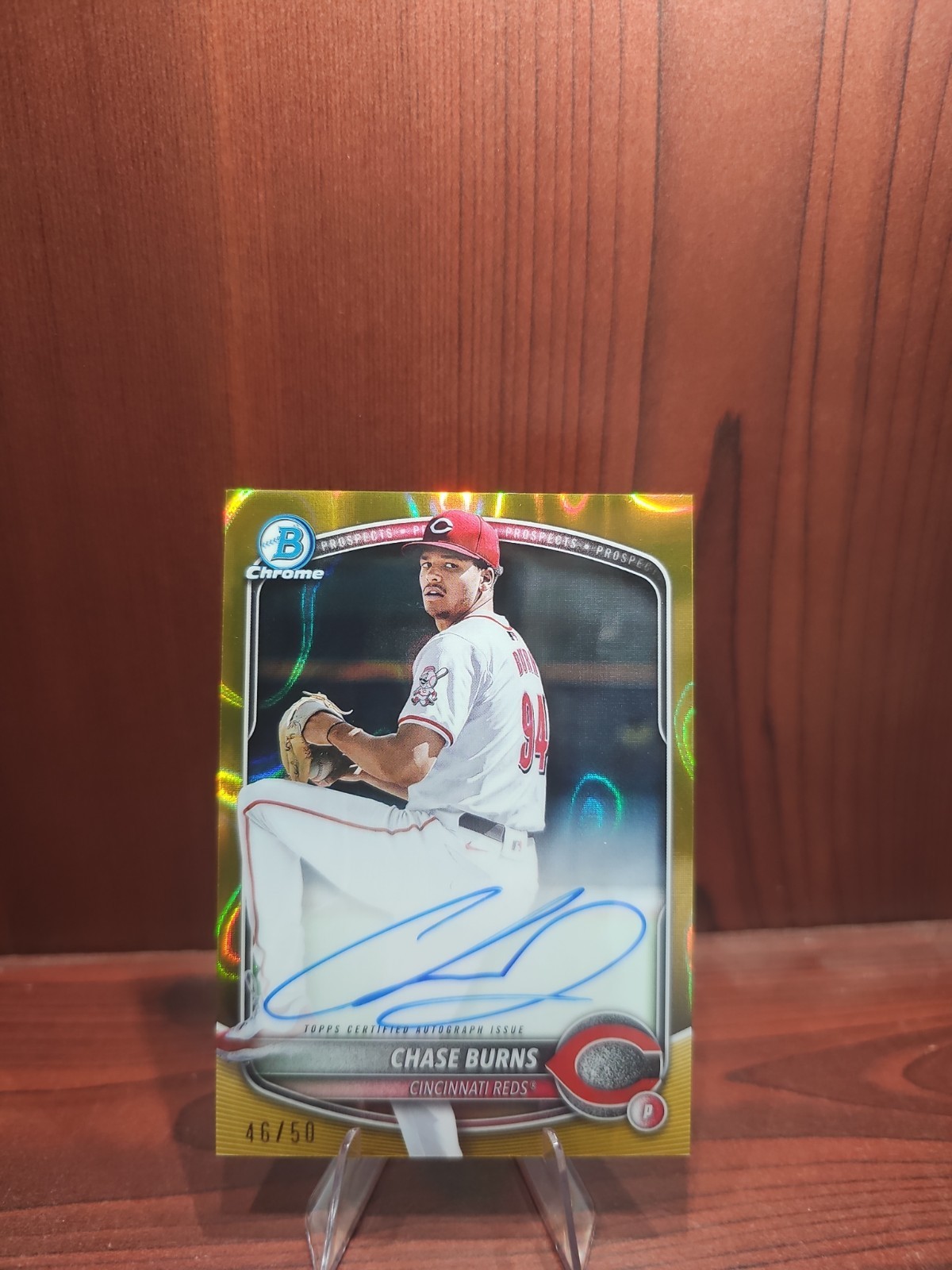 Chase Burns 2025 Bowman Chrome, Prospects Auto Gold Lava Refractor /50, #CPA-CB