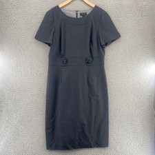 Tahari Dress Womens 12 Gray Sheath Short Sleeve Button Detail Career Knee Work