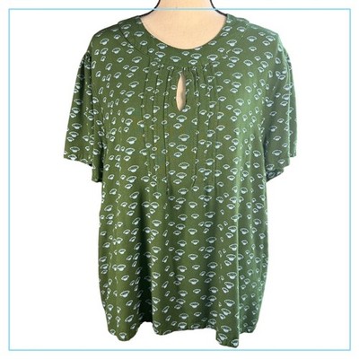 Circus UK 24 Olive Green Mushroom Print Top Keyhole Short Sleeve Blouse