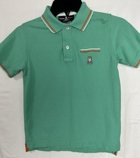Psycho Bunny Boys M Teal Pima Cotton Polo Shirt With Orange And White Trim