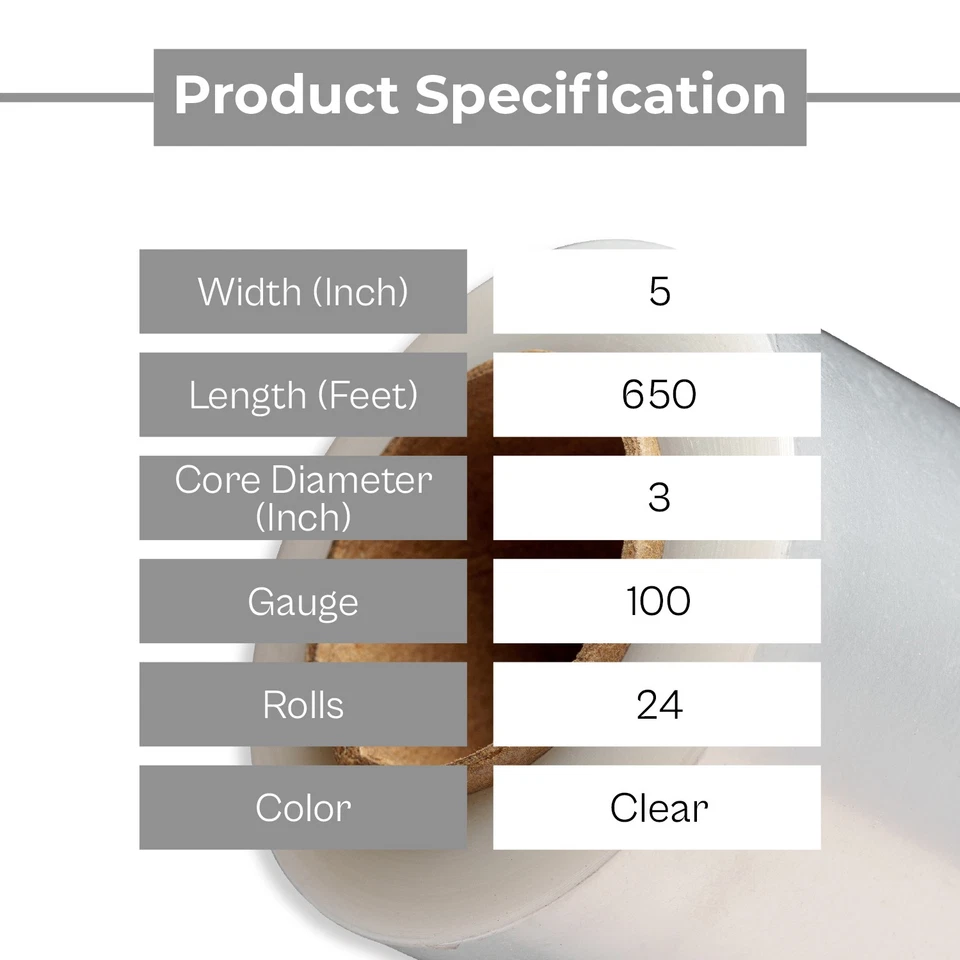 24 Rolls Cast Hand Stretch Wrap 5"x650' 100 Gauge Clear Bundling Shrink Film - Image 3 of 4