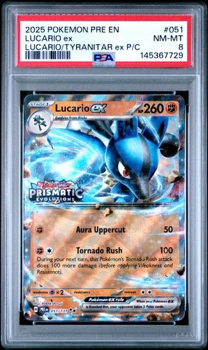2025 POKEMON PRISMATIC EVOLUTION LUCARIO #051 LUCARIO/TYRANITAR EX P/C PSA 8 - 第 1/2 張圖片