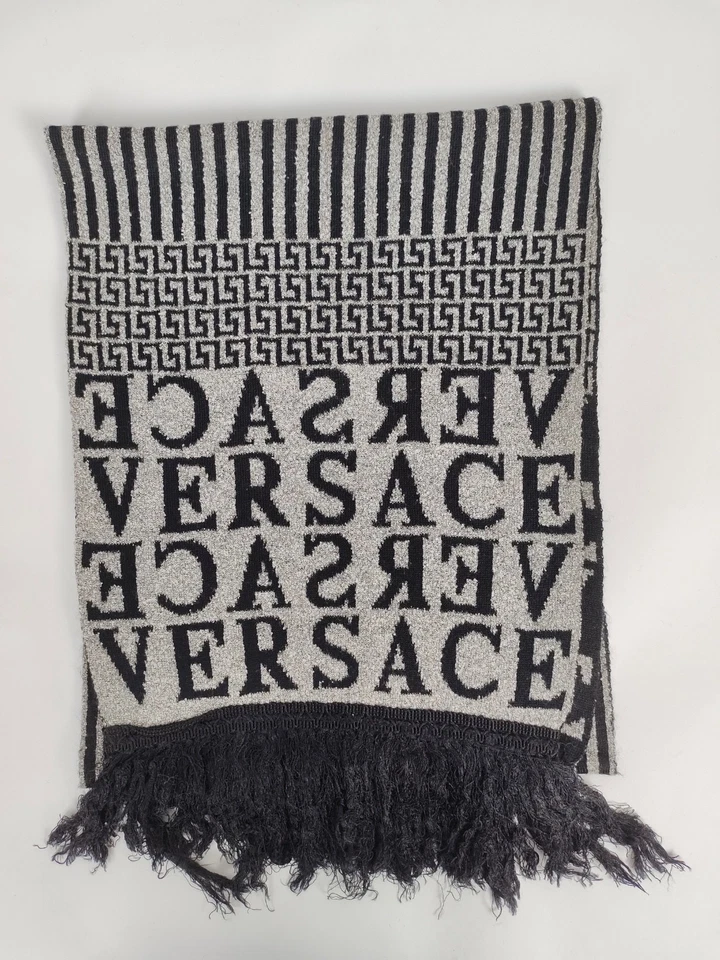 Versace genuine vintage patterned Black / Grey wool winter Scarf Scarves - Image 2 of 4