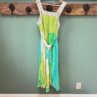 Verb by Pallavi Singhee Patchwork Beaded Lace Handkerchief Hem Dress Large Green