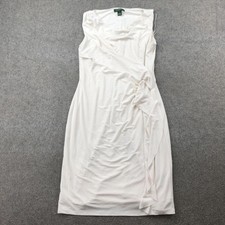 Lauren Ralph Lauren Dress Womens 10 White Ruched Faux Wrap Sleeveless Sheath
