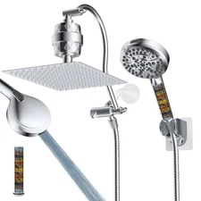 Hibbent All Metal 12'' Dual Filtered Rainfall Shower Head Combo, High Pressure