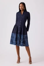 $610 Rickie Freeman for Teri Jon Denim Lace Midi Shirtdress, NWT, Size US 12
