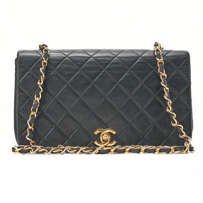Chanel Lambskin Matelasse Full Flap Turnlock Chain Shoulder Black r0_0614